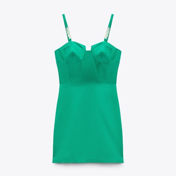 zara green chain dress zara chain animal print green dress size m